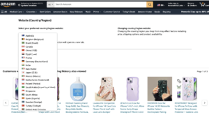 A screenshot of Amazon's site showing its international shipping options.